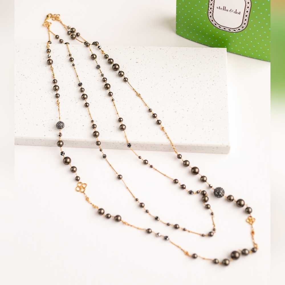 Stella & Dot Madeline Pearl brown & gold necklace